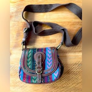 Nine West Boho Leather and Fabric Crossbody